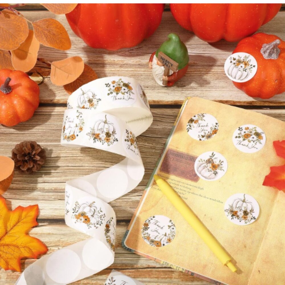 1000 Pumpkin Thank You Stickers NWT - Picture 4 of 6